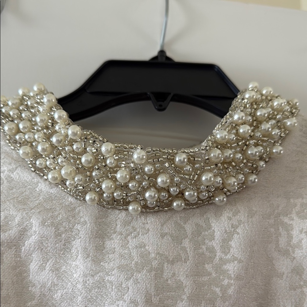 Eliza J Cream A-Line Dress with Embellished Mock Neck - Picture 2 of 4
